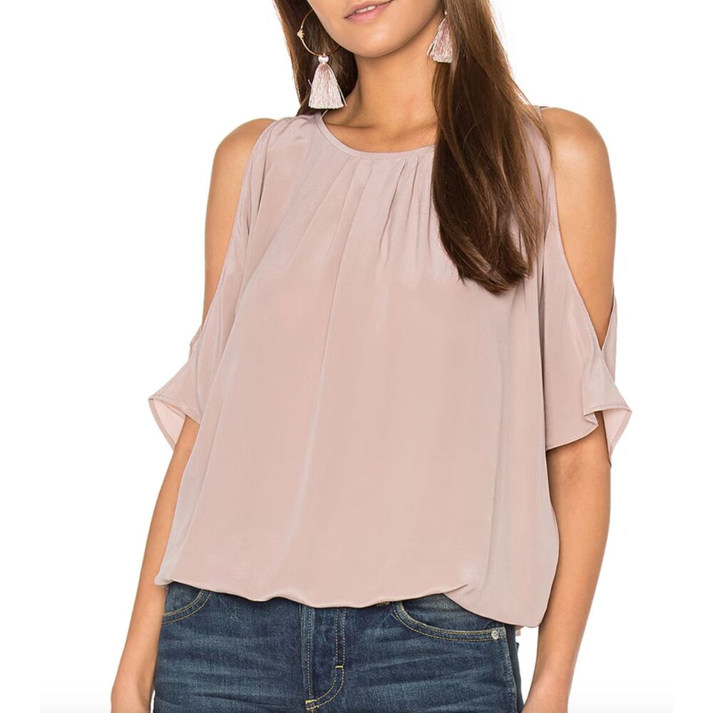 Joie Grey Silk Verrico Cold Shoulder Top Size Large - Picture 6 of 7